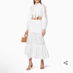 NWT Alexis Gwenda White Panel Lace Midi Skirt Small